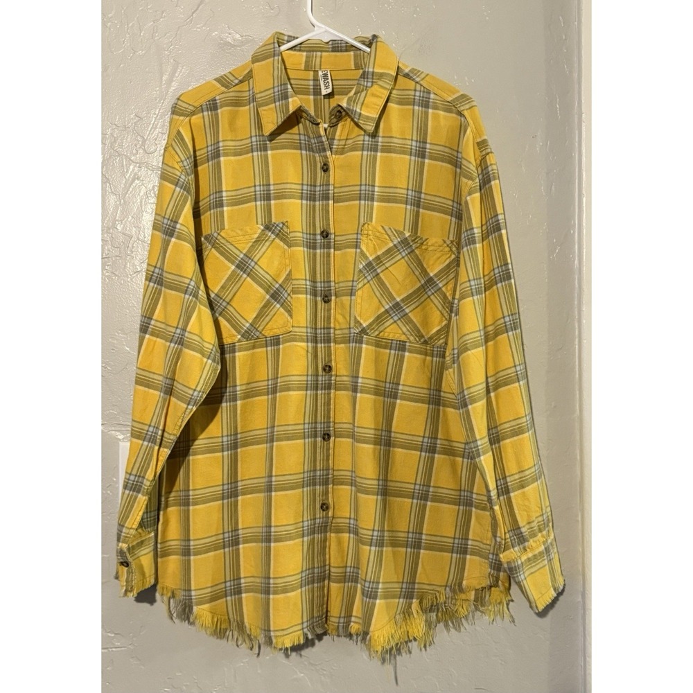 Rewash Women's Yellow Button Up Long Sleeve Flannel Size Large